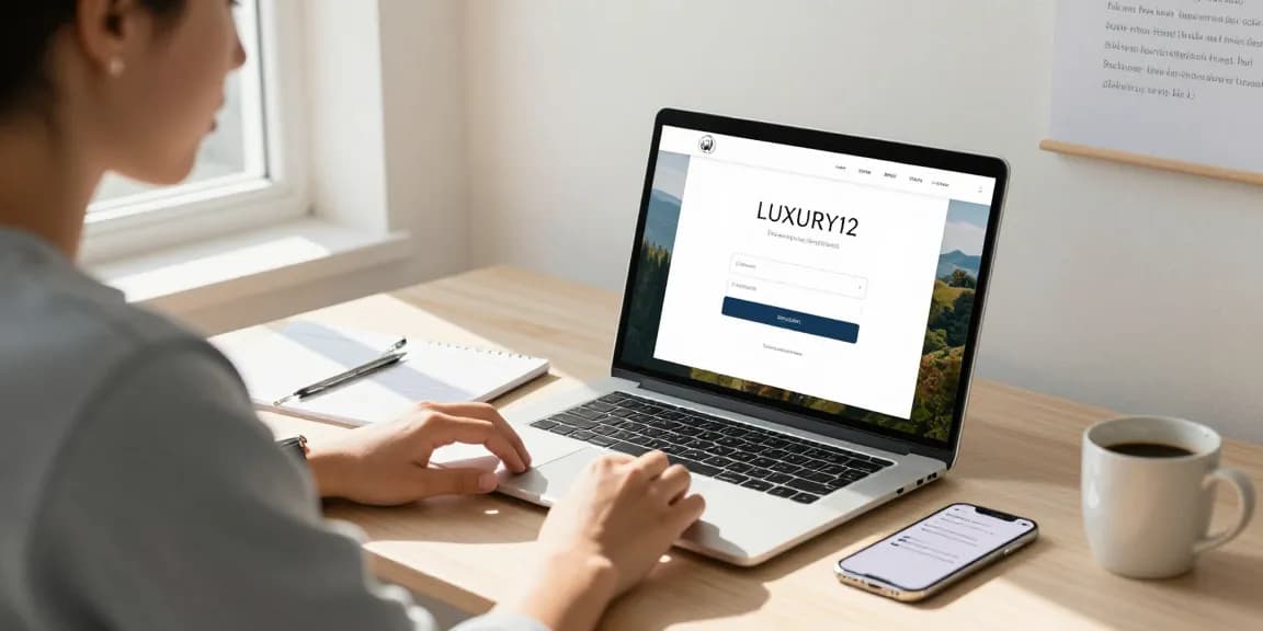 Cara Login LUXURY12 dengan pengguna di meja kerja yang nyaman dan laptop terbuka.
