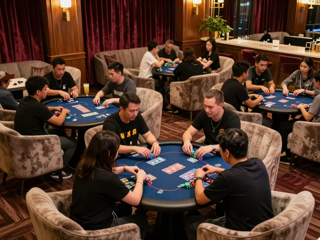 Players at BERLIAN889 enjoying an upscale card game in a cozy lounge setting