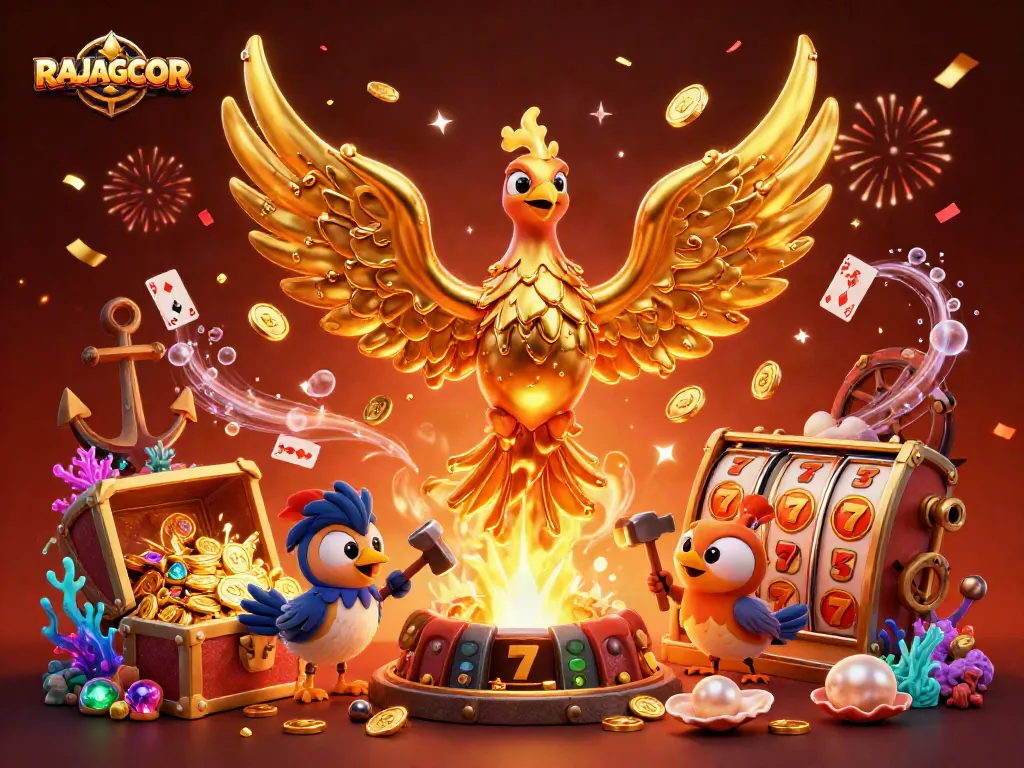 Memperoleh jackpot dengan RAJAGACOR, phoenix emas dan koin mengalir dari permainan slot