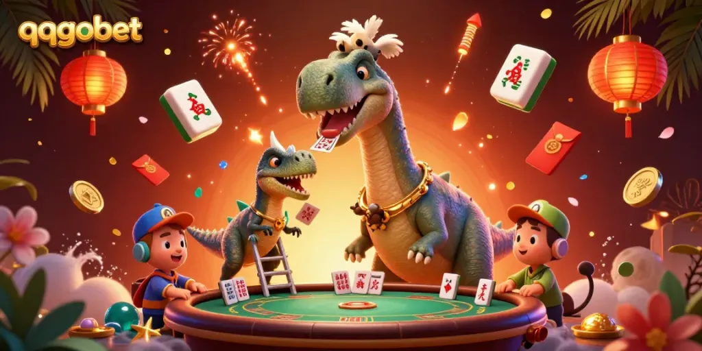 Experience the vibrant excitement of qqgobet in a playful casino scene with whimsical characters.