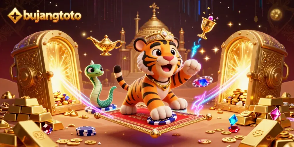 Bujangtoto demonstrates players winning with a lavish Arabian Nights-themed scene filled with riches and magic.