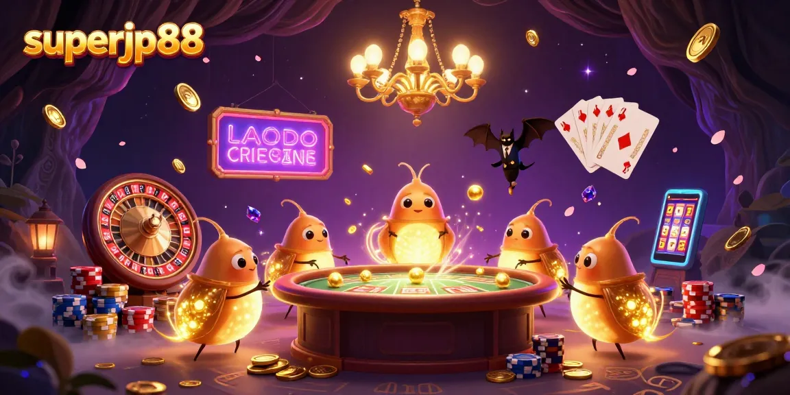 Participate in thrilling games at superjp88, illuminated by glowworms in a vibrant casino scene.