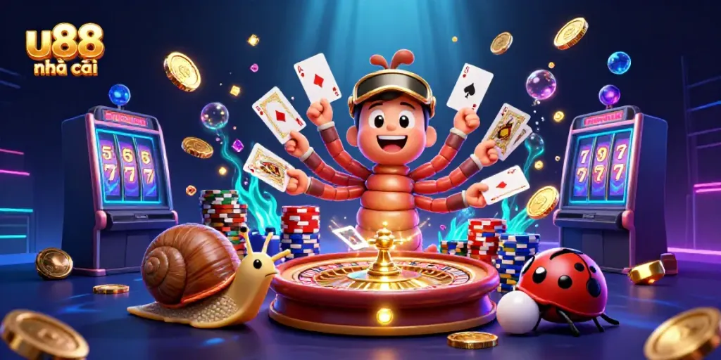 Experience thrilling wins with u88 nhà cái in this vibrant 3D casino scene featuring dynamic characters and live-action gaming elements.