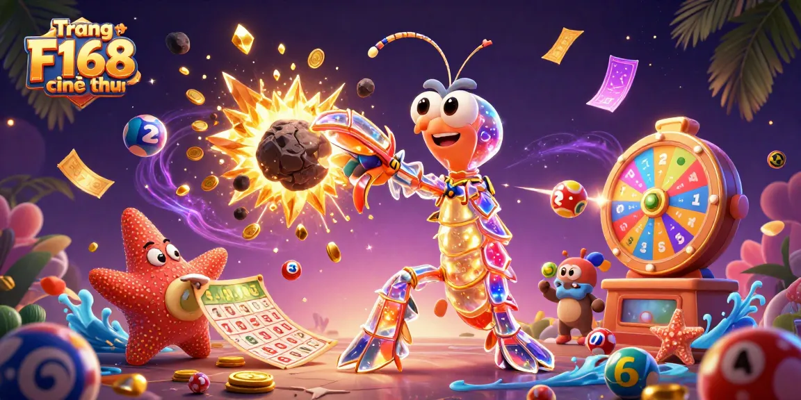 Experience the excitement of Trang F168 chính thức with a vibrant casino illustration featuring galactic elements and lottery action.