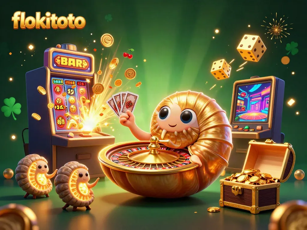 Experience exciting wins at flokitoto with a vibrant 3D casino scene featuring dynamic game elements.