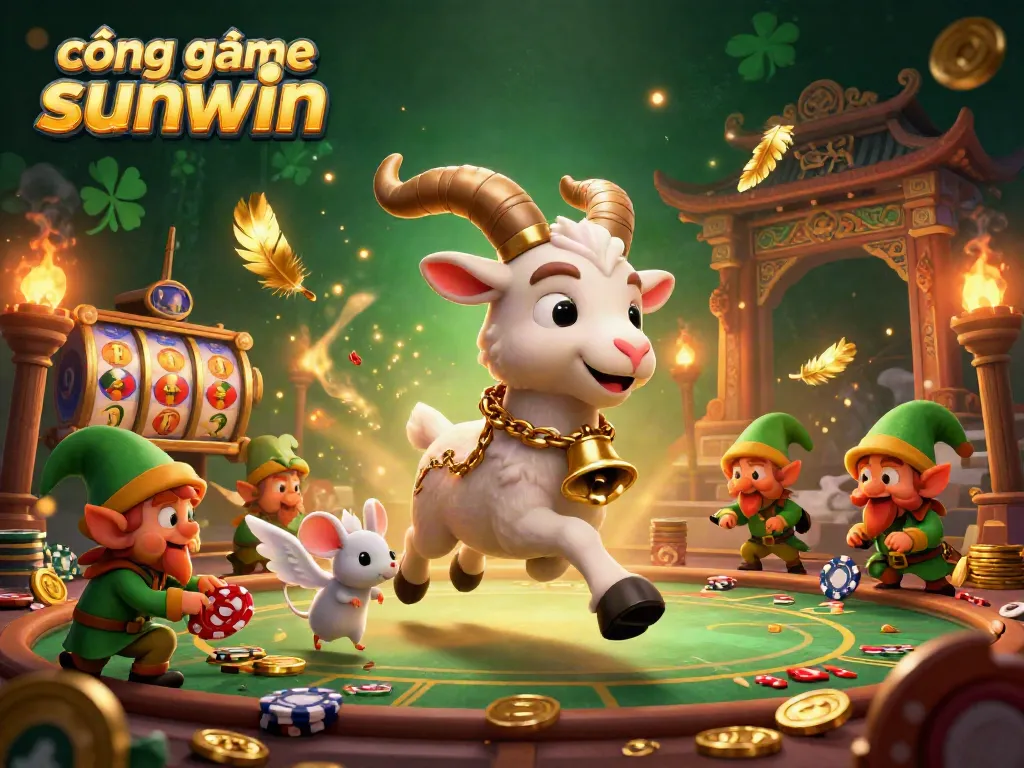 Engage in thrilling action at cổng game sunwin with festive characters amidst a vibrant casino scene.