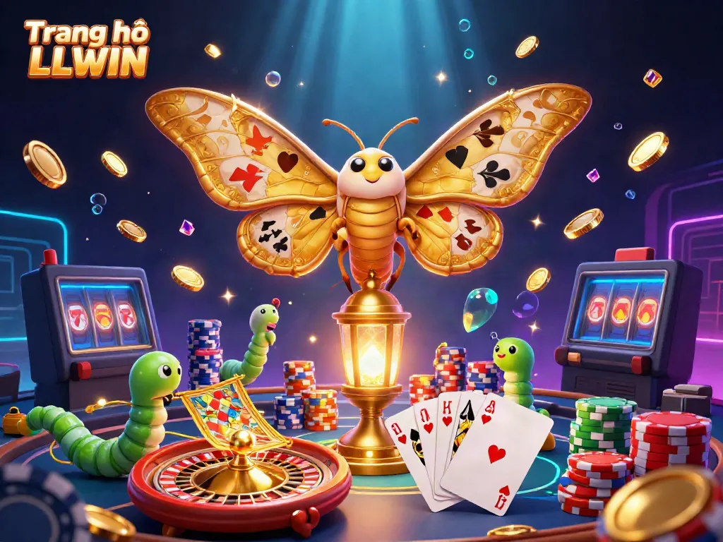 Engage with Trang chủ LLWIN's vibrant casino atmosphere, featuring a majestic moth and gold play.