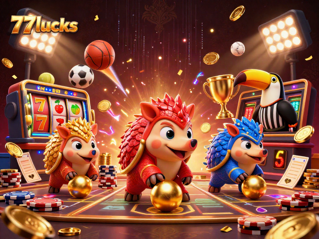 77lucks menghadirkan pangolin bersaing dalam ilustrasi kasino pachinko yang menakjubkan.