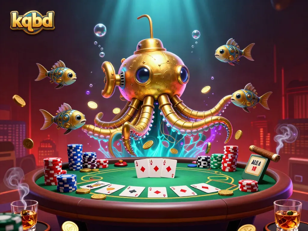 KQBD: Experience thrilling live casino action amidst golden coins and vibrant poker elements.