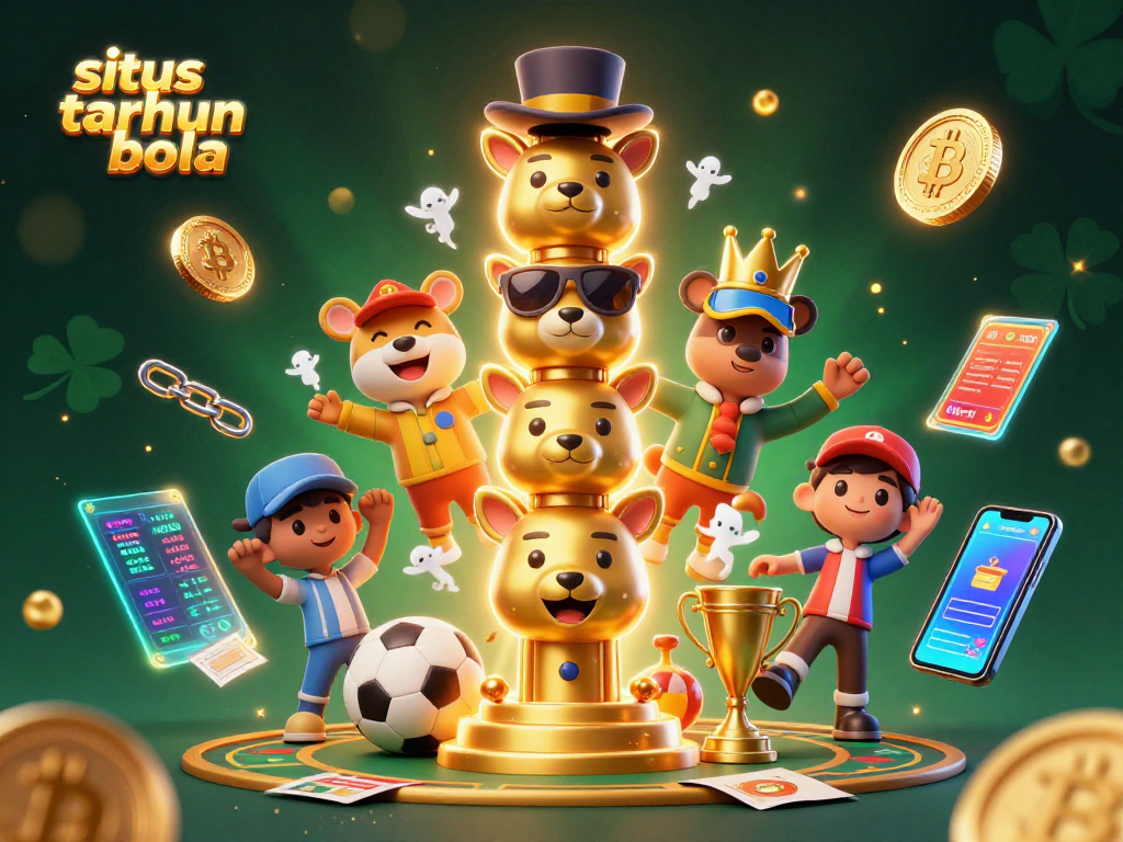Engage in exciting situs taruhan bola action featuring a vibrant sports betting scene with neon crypto elements.
