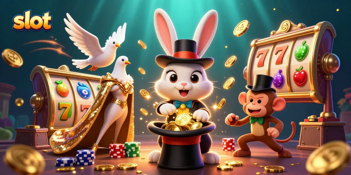 Engage with thrilling slot games as a magician rabbit pulls golden coins from a top hat.