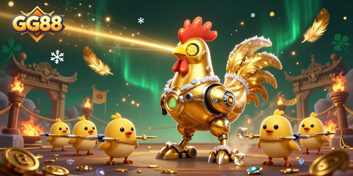 Experience thrilling gaming with GG88 at a vibrant 3D gambling arena featuring golden feathered characters.