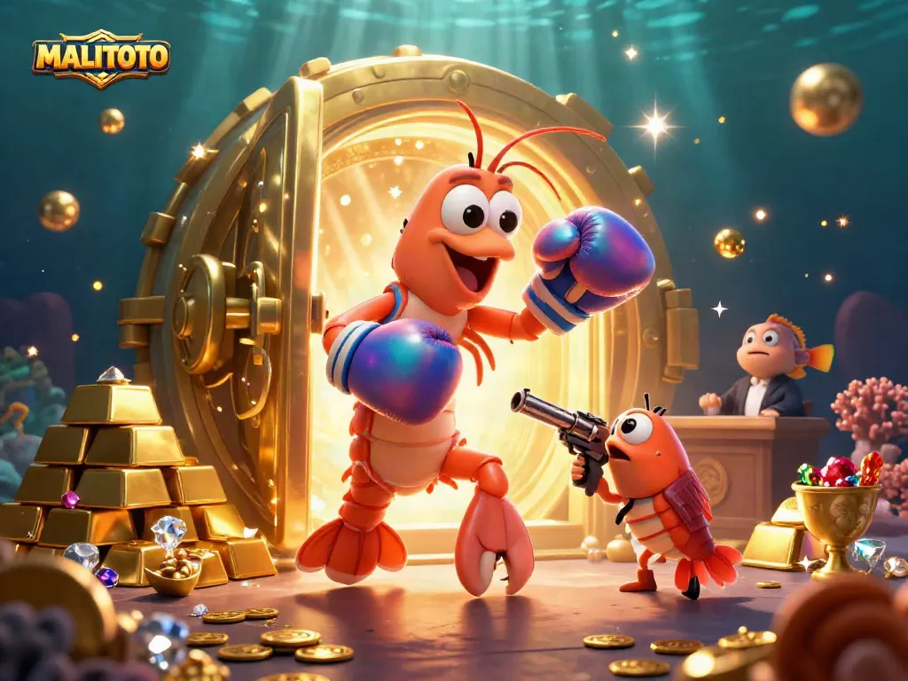 MALITOTO engages players with vibrant casino adventure featuring shrimp characters and treasure elements.
