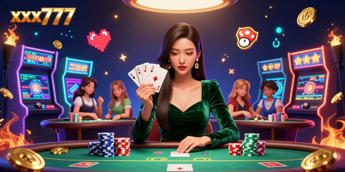 Experience thrilling gameplay at xxx777 with a stunning poker scene featuring an elegant woman holding high cards.