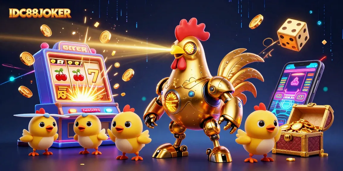 Experience thrilling gameplay with IDC88JOKER as the golden rooster robot unleashes jackpots and winnings!