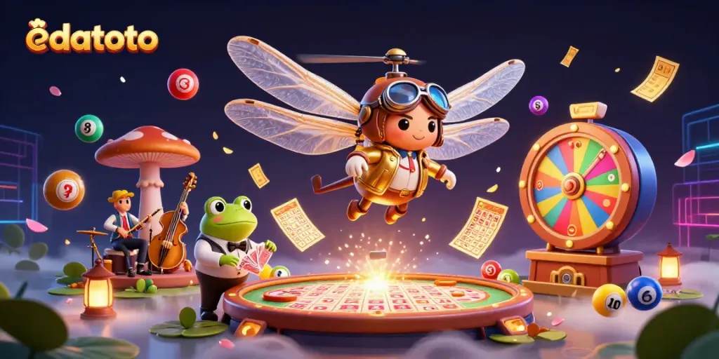 Experience the thrill of edatoto with a vibrant 3D illustration showcasing a casino scene featuring unique characters and games.