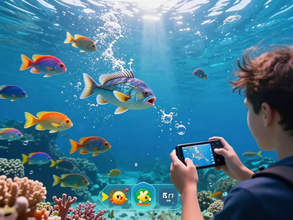 Exciting gaming scene showing a player engaged in lại là Bắn cá đổi thưởng with colorful fish and vibrant underwater elements.