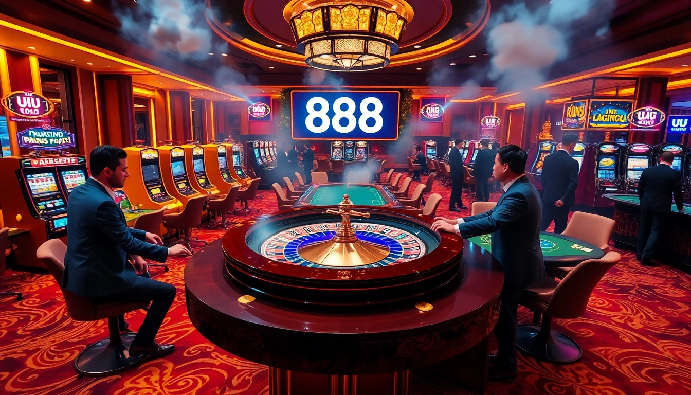 Experience the thrill at U 888 casino tables with luxurious roulette, vibrant slots, and glamorous gaming ambiance.