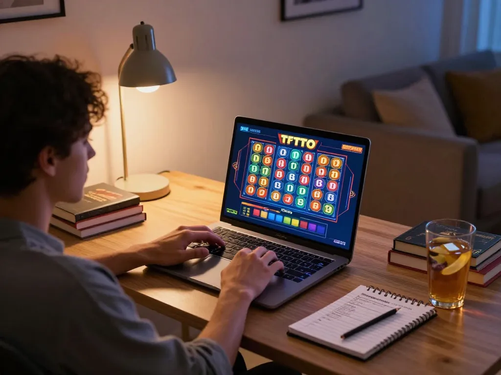 Player enjoying a thrilling session on a toto slot game from the comfort of home.
