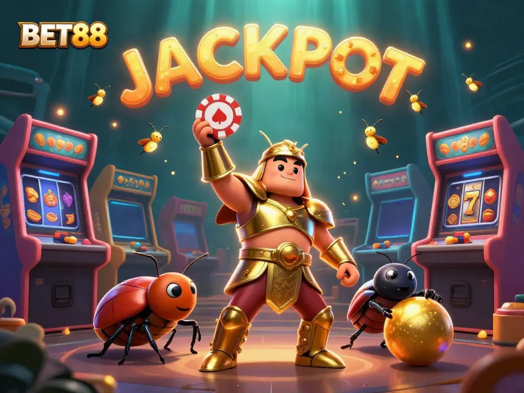 Join the fun at BET88 with vibrant characters and exciting casino games in a lively 3D scene.