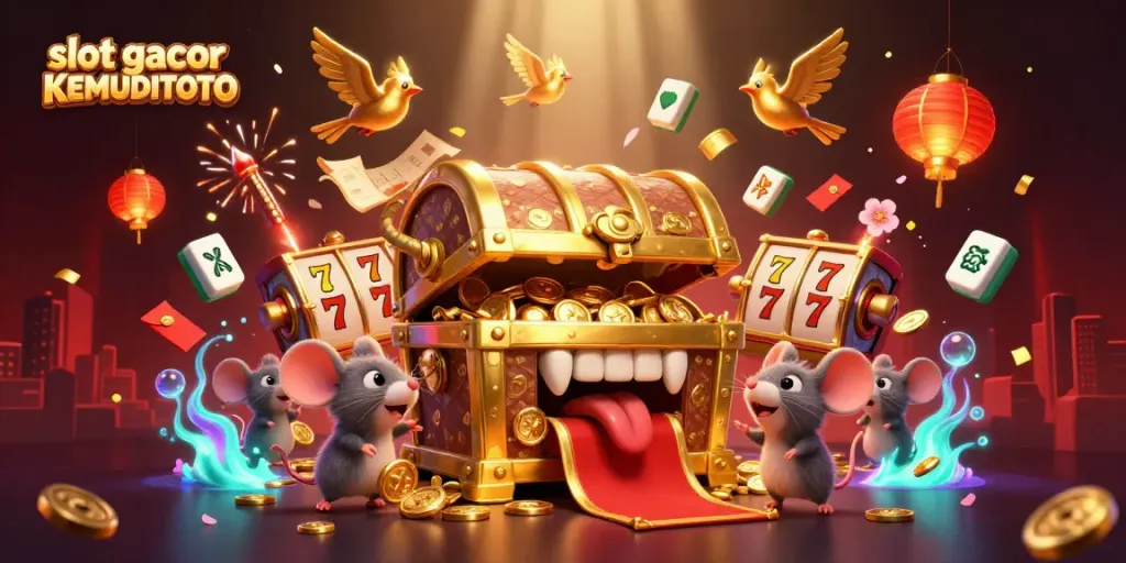 Menang di slot gacor KEMUDITOTO dengan peti harta karun dan elemen permainan menyala.