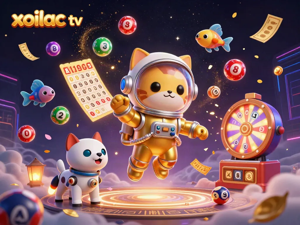 Experience thrilling gaming with xoilac tv in a dynamic scene of space adventures and lottery fun!