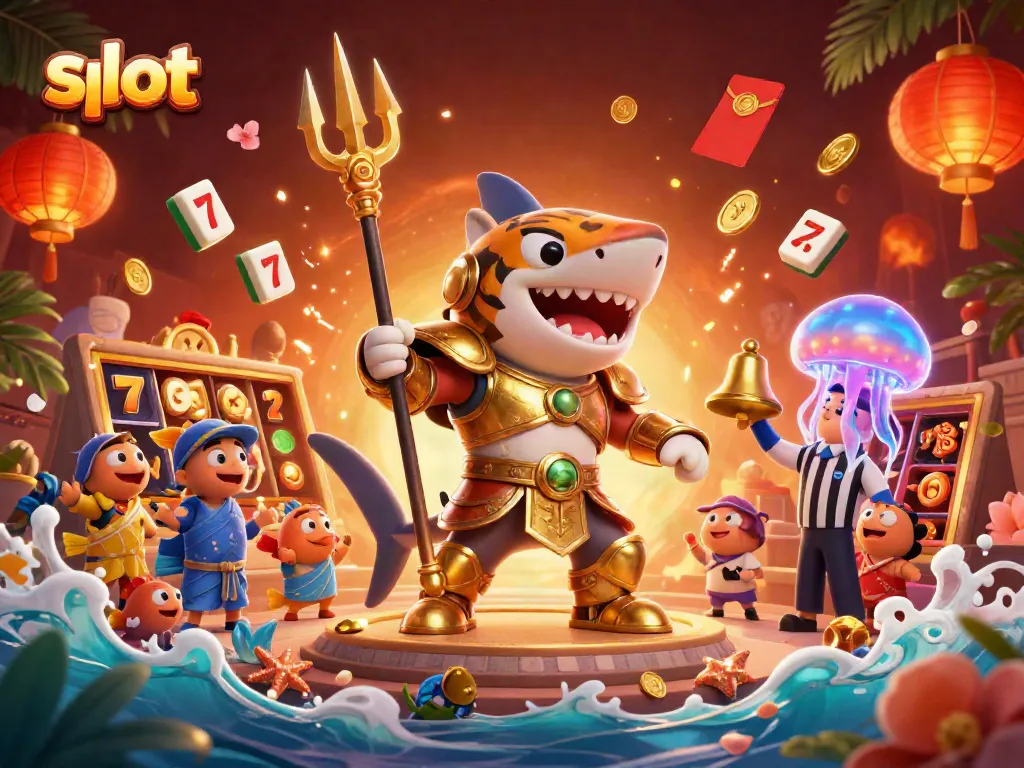 Engage with exciting slot machines through a dynamic underwater scene filled with thrilling games.