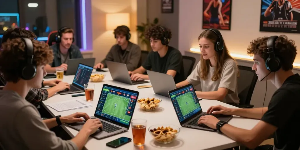 Exciting gaming environment showcasing players using situs KANTORBOLA for online betting.