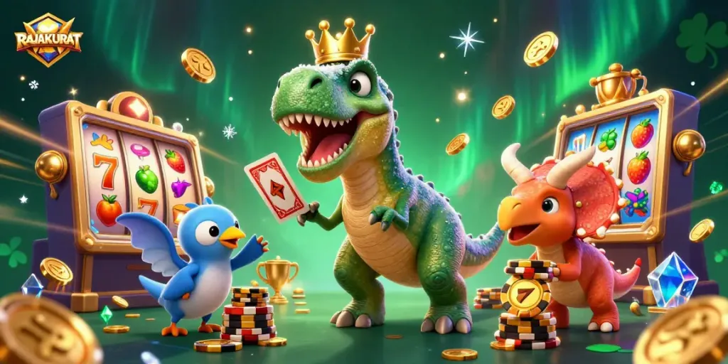 Slot 5k RAJAAKURAT beraksi dengan karakter lucu, penuh elemen permainan menarik.