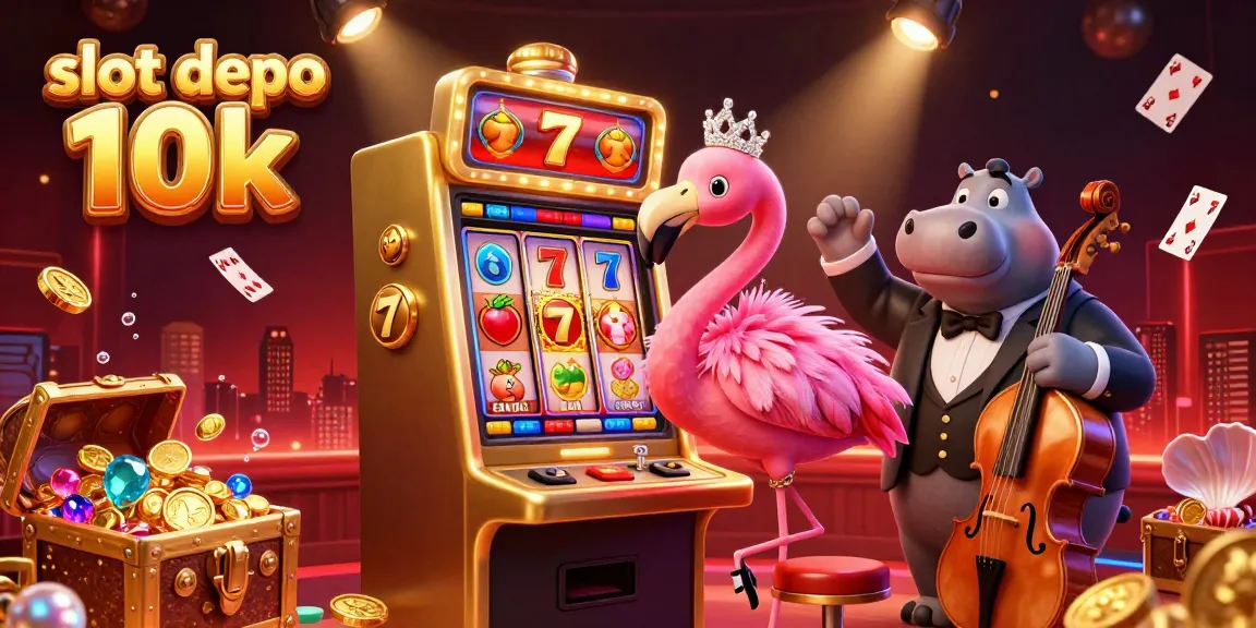 Spin the reels at slot depo 10k for colorful wins in a lively casino illustration.