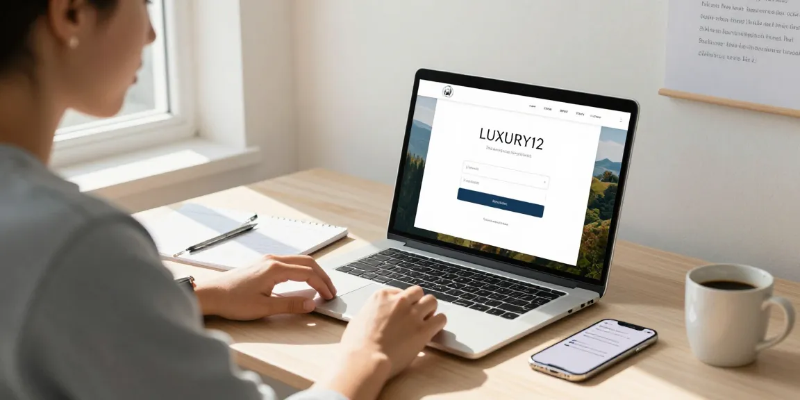 Cara Login LUXURY12 dengan pengguna di meja kerja yang nyaman dan laptop terbuka.