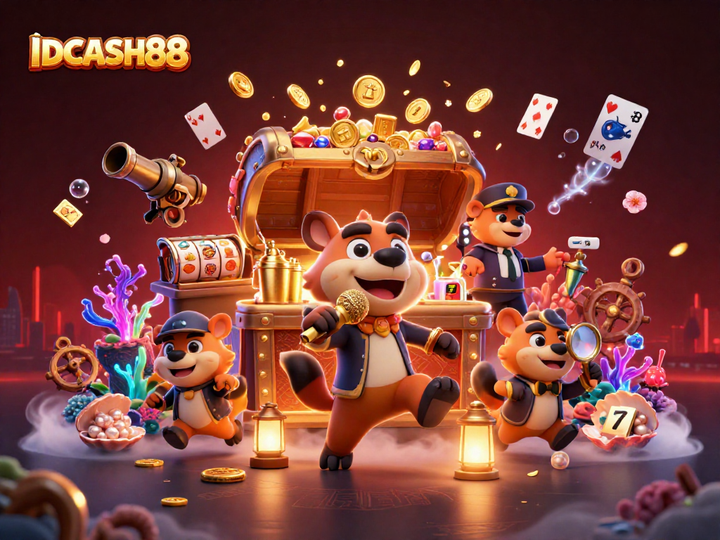 Experience IDCASH88's vibrant virtual casino scene featuring animated hyenas in action.