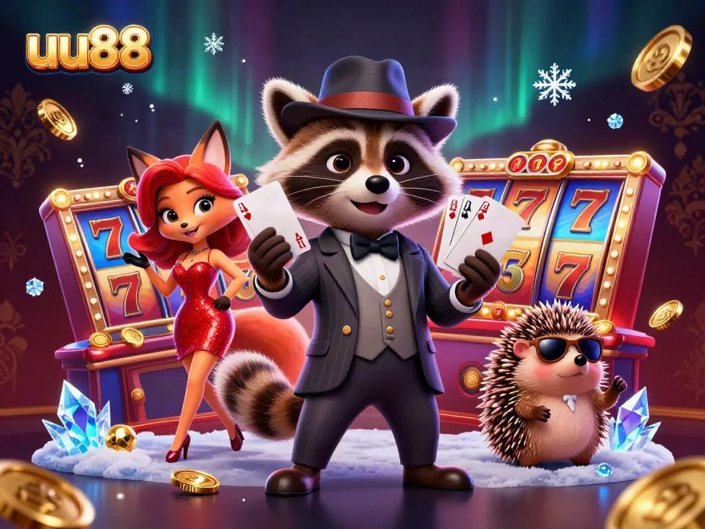Experience thrilling slots action at uu88 with a suave raccoon, a stunning fox, and a cool hedgehog in vibrant 3D.