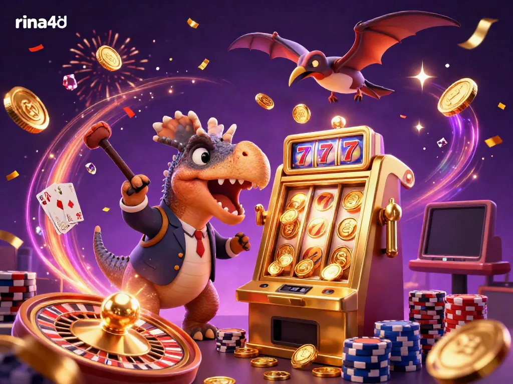 Watch rina4d's pachycephalosaurus trigger a jackpot at the casino with flying coins and thrilling confetti.