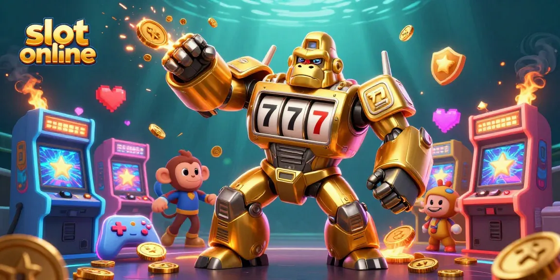 Permainan slot online diilustrasikan dalam seni digital 3D penuh warna dan detail.