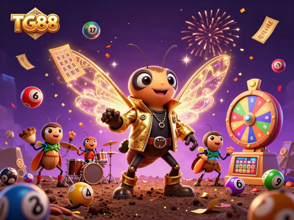 Experience the excitement of TG88 with vibrant lottery elements and dynamic casino characters.