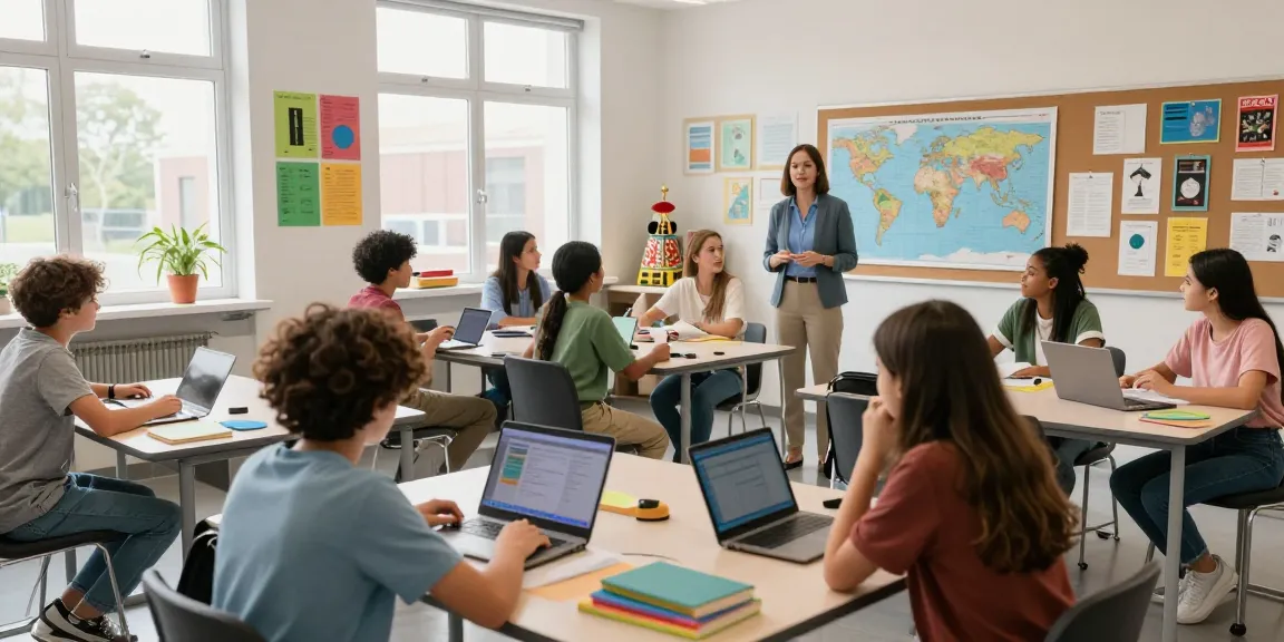 Slot gacor in a vibrant classroom with students collaborating on projects.