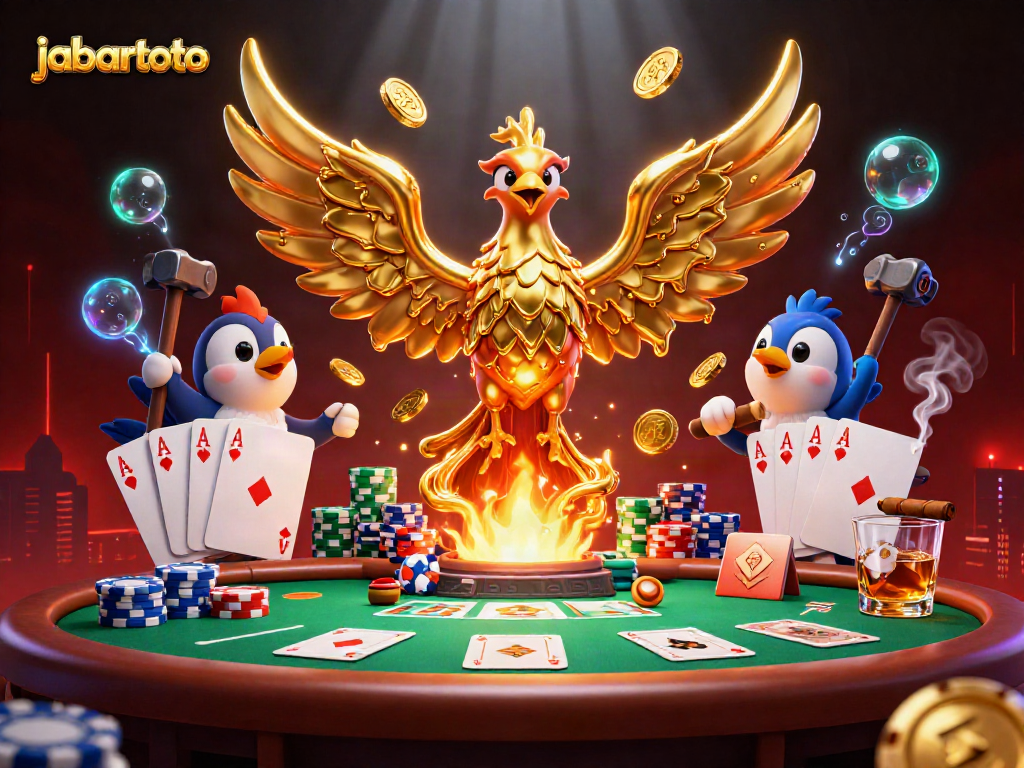 Jabartoto menyajikan ilustrasi kasino dengan phoenix emas dan elemen permainan yang menarik.