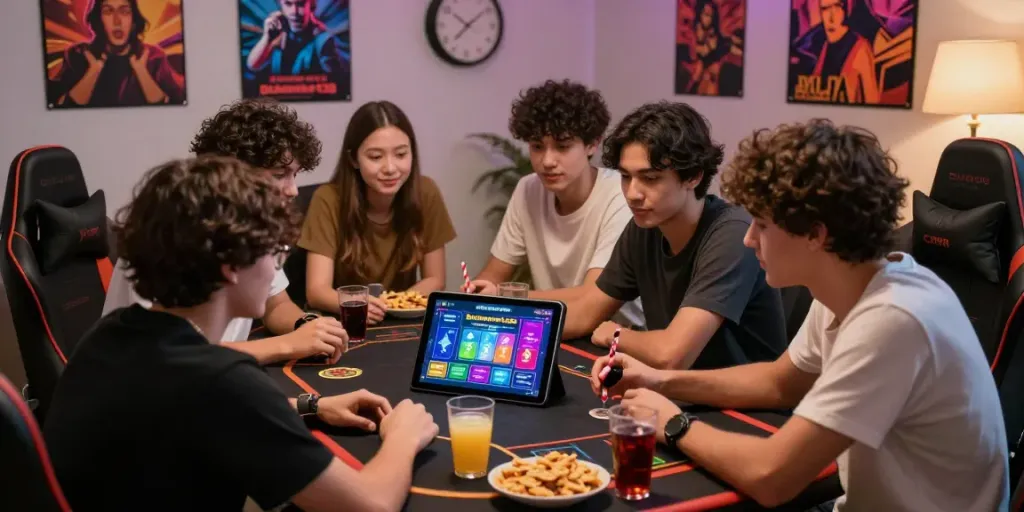 Teman-teman bersenang-senang bermain bukumimpi138 di tablet dalam suasana santai dan hangat.