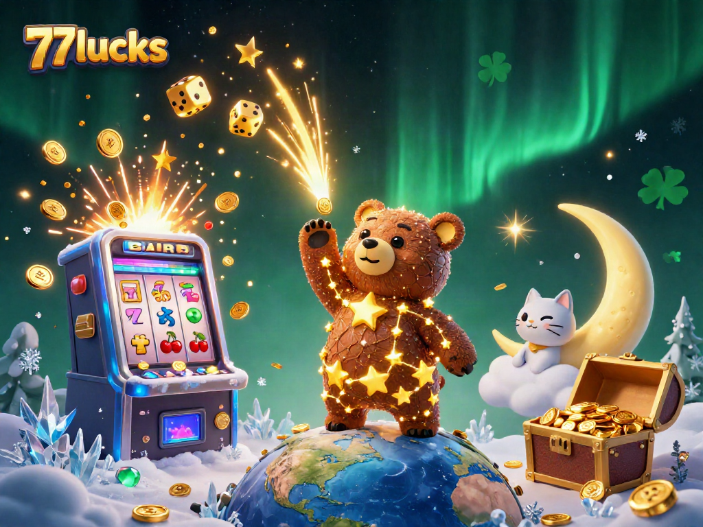 Menangkan jackpot besar dengan 77lucks dalam ilustrasi kasino yang megah dan memikat.