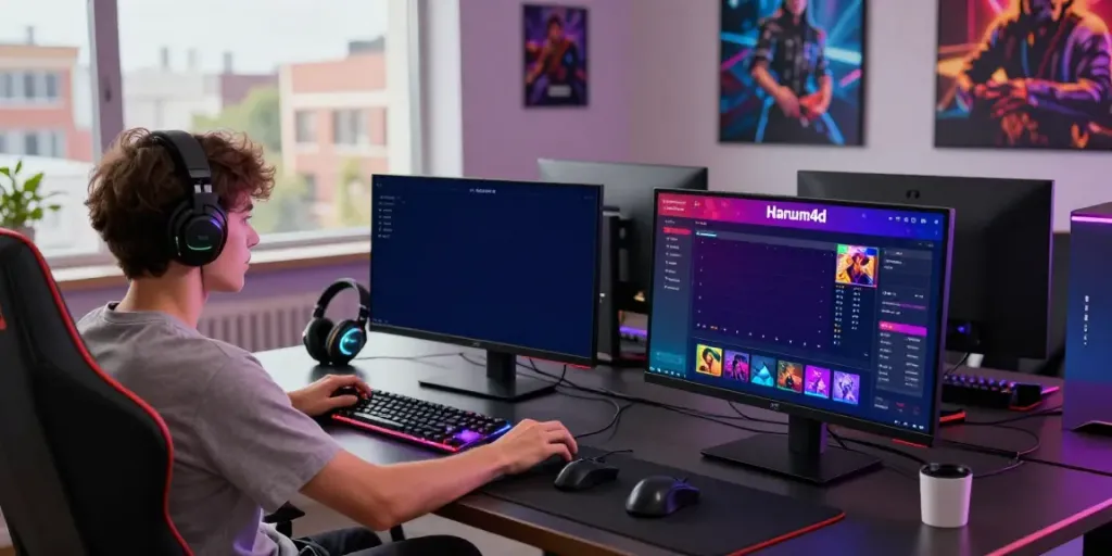 Pengalaman bermain game online dengan Harum4d pada desktop modern yang cerah.