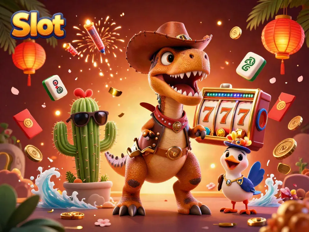 Slot mesin yang mempromosikan permainan dengan karakter unik, menarik perhatian dengan simbol keberuntungan.