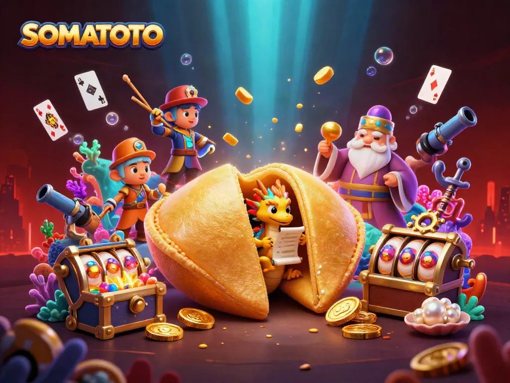 Engage in thrilling action at SOMATOTO with dynamic slot elements and golden treasures in a captivating setting.