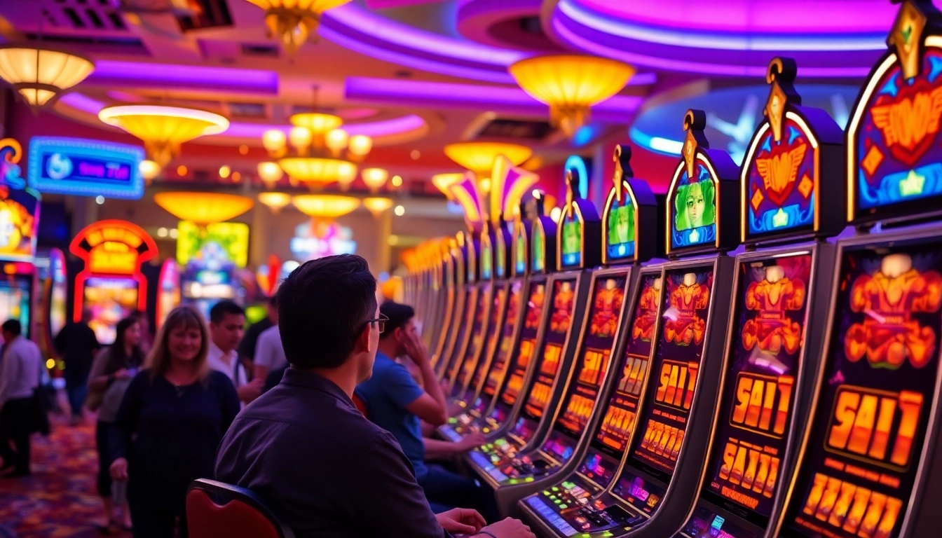 Permainan slot gacor menarik perhatian pemain di kasino yang ramai dan berwarna-warni.