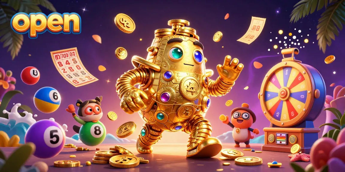 Experience open gaming excitement with a dynamic golden golem surrounded by vibrant casino elements.