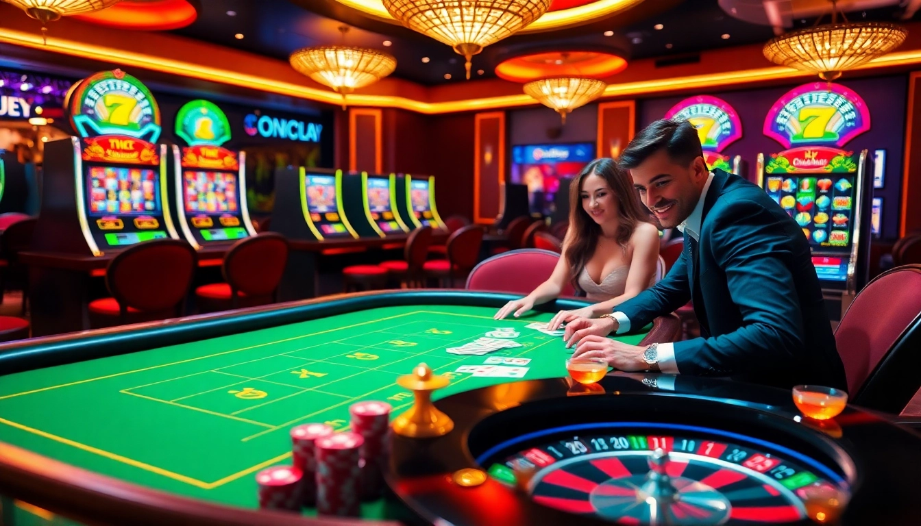 Experience the excitement of Onicplay with vibrant slot machines and a lively casino backdrop.