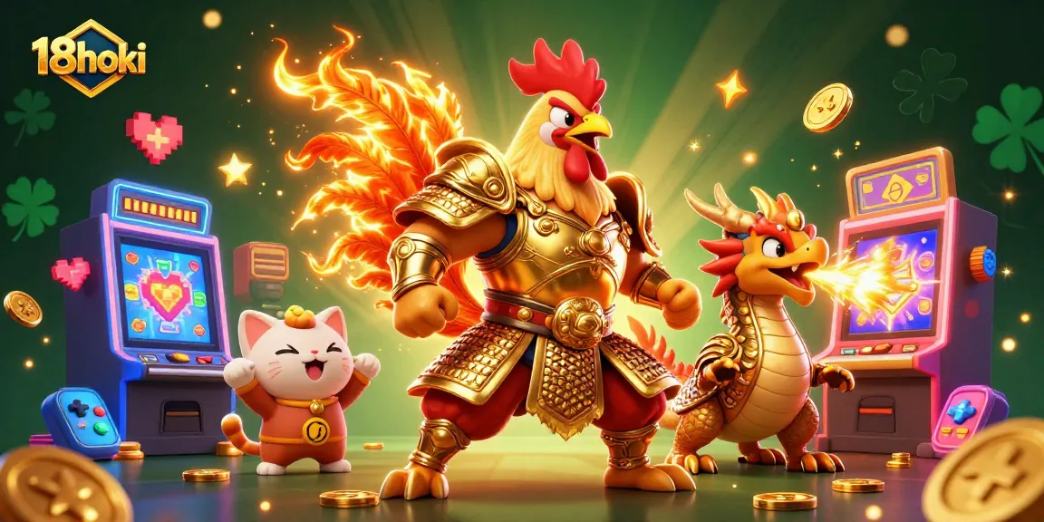 Experience exciting slots action at 18hoki along with vibrant gaming elements in this dynamic illustration.