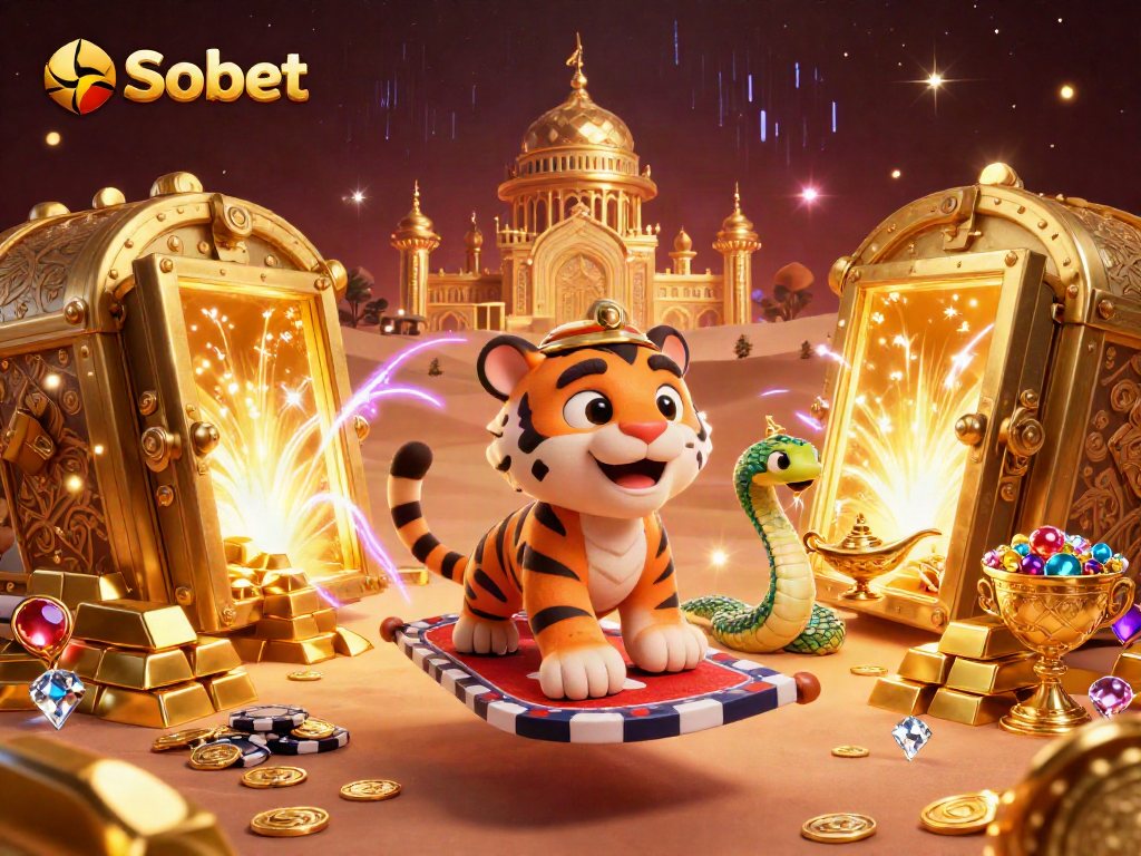 Sbobet enthusiasts enjoy vibrant gaming action in a magical casino world, full of gold and treasures.