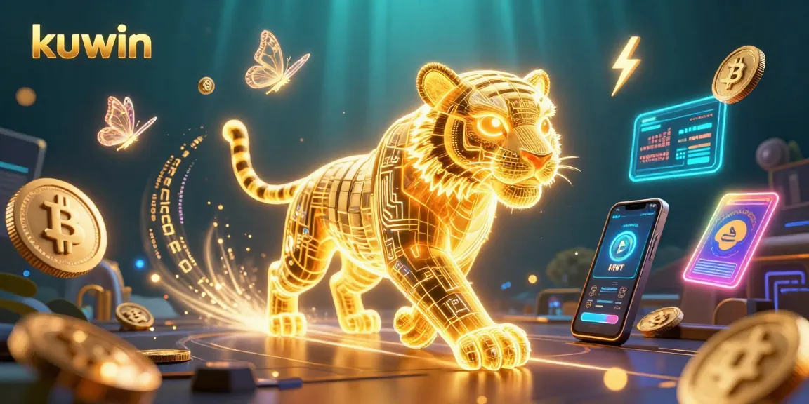 Immerse in the kuwin digital casino world with golden tiger and crypto elements.