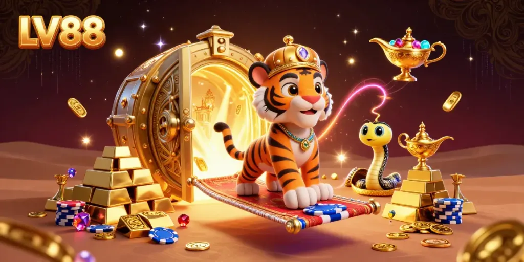 Experience the thrilling world of LV88 casino with vibrant treasures and dynamic gameplay elements.